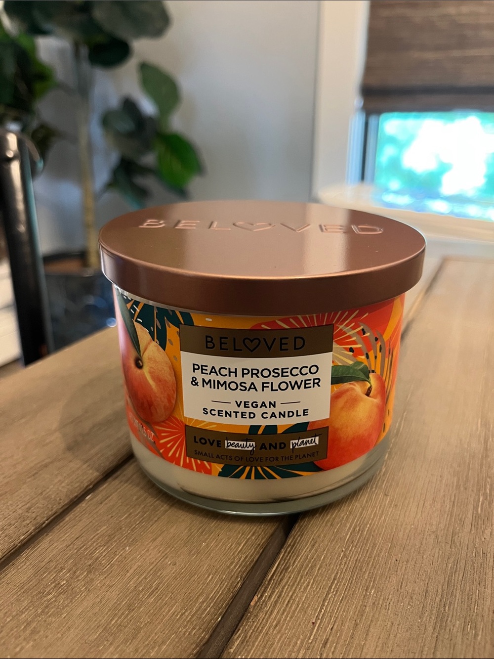 Peach Prosecco & Mimosa Flower Vegan Scented Candle - Peach/Gold